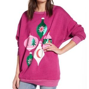 WILDFOX Shimmering Ornaments NEW Holiday Roadtrip Sweatshirt RARE Pink Size S